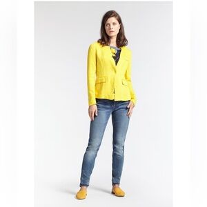 Sandwich Linen Mix Mimosa Golden Yellow Stand Up Collar Jacket